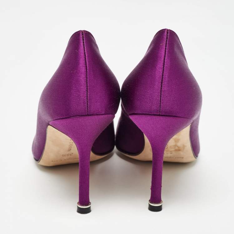 Pre Owned Manolo Blahnik Purple Satin Hangisi Pumps Size 36.5