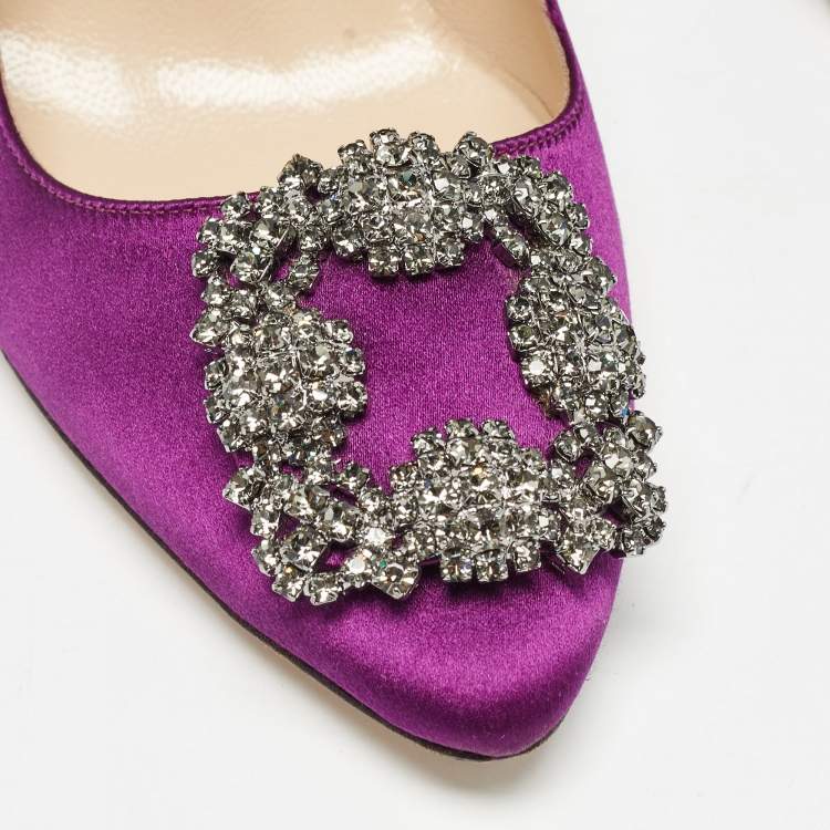 Pre Owned Manolo Blahnik Purple Satin Hangisi Pumps Size 36.5