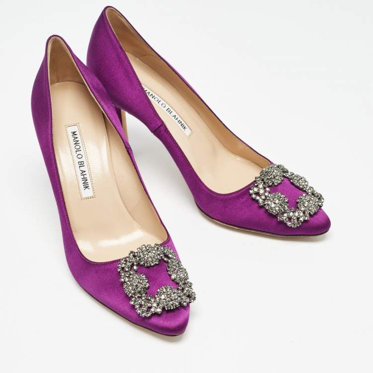 Pre Owned Manolo Blahnik Purple Satin Hangisi Pumps Size 36.5