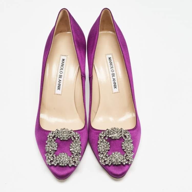 Pre Owned Manolo Blahnik Purple Satin Hangisi Pumps Size 36.5