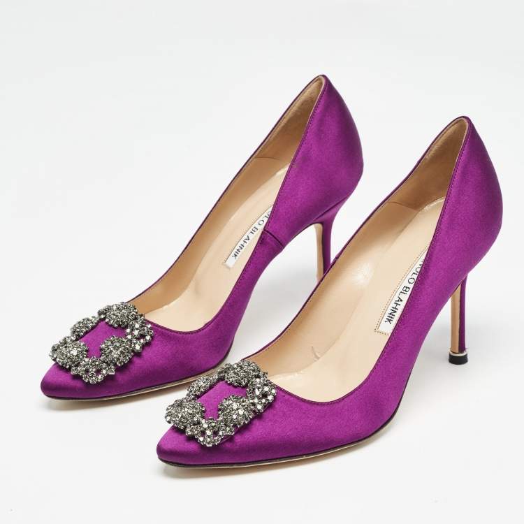 Pre Owned Manolo Blahnik Purple Satin Hangisi Pumps Size 36.5