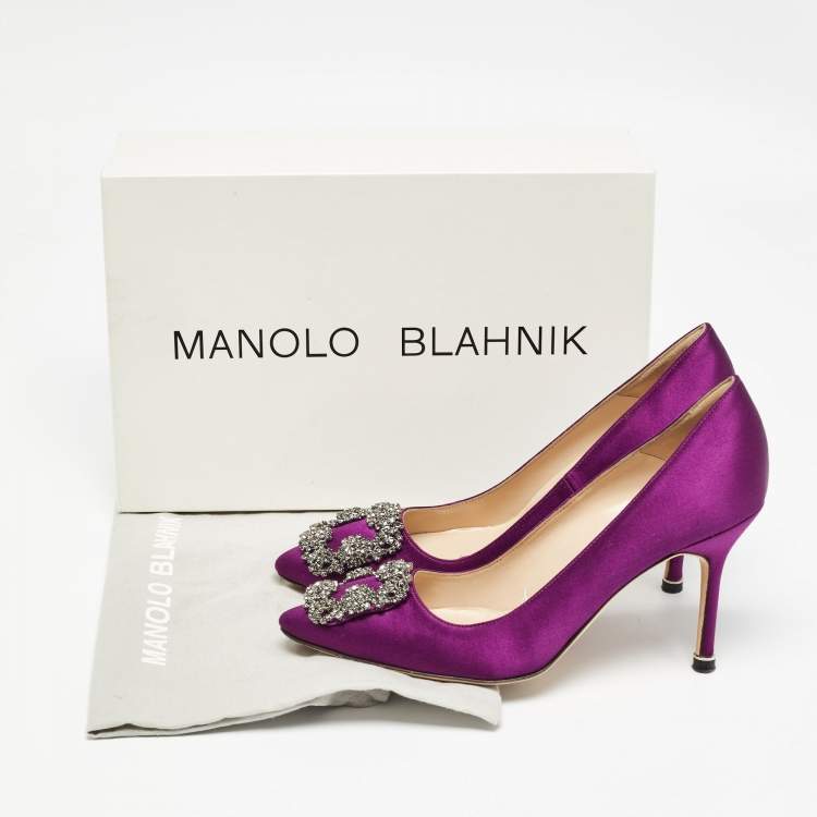 Pre Owned Manolo Blahnik Purple Satin Hangisi Pumps Size 36.5