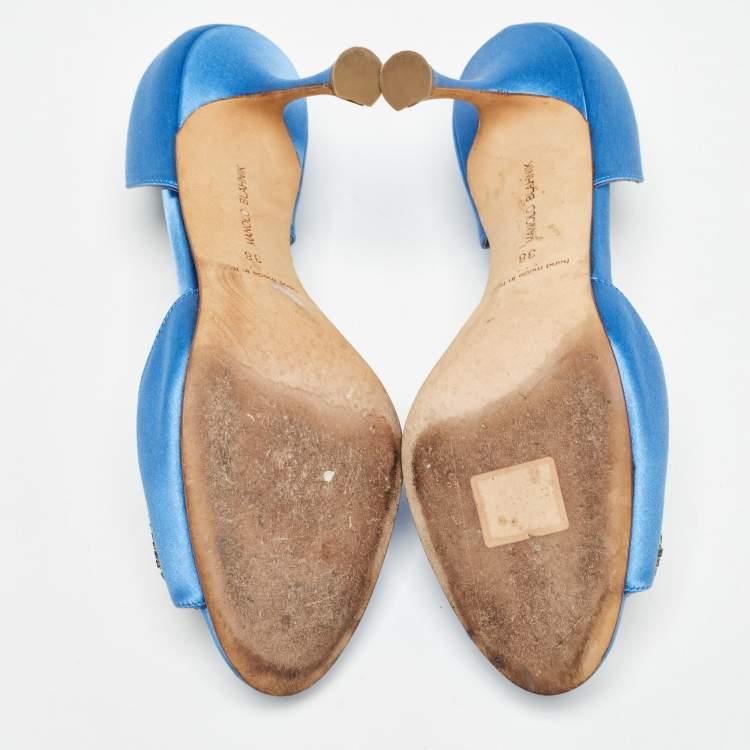 Pre Owned Manolo Blahnik Blue Satin Alicia D'orsay Pumps Size 38