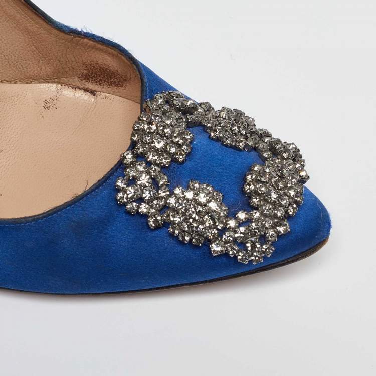 Pre Owned Manolo Blahnik Blue Satin Hangisi Pumps Size 36.5