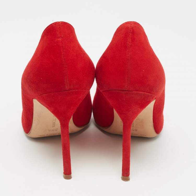 Pre Owned Manolo Blahnik Red Suede BB Pumps Size 36.5