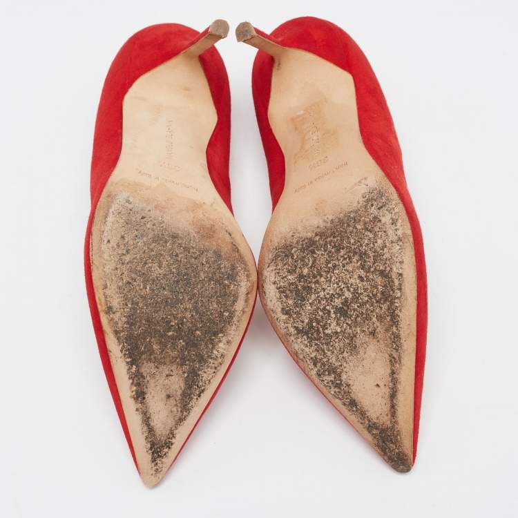 Pre Owned Manolo Blahnik Red Suede BB Pumps Size 36.5
