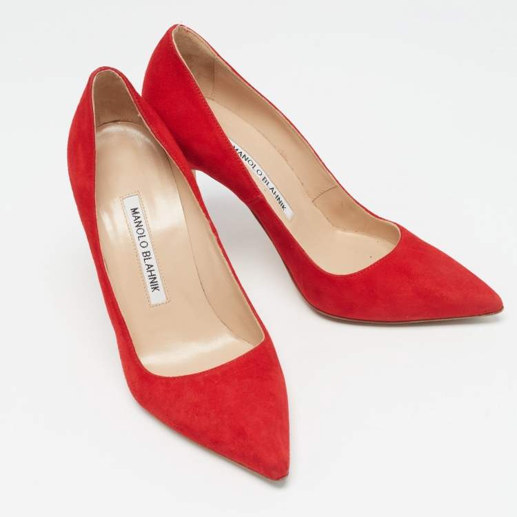 Pre Owned Manolo Blahnik Red Suede BB Pumps Size 36.5