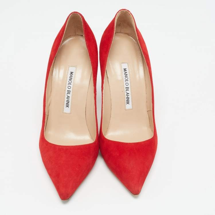 Pre Owned Manolo Blahnik Red Suede BB Pumps Size 36.5