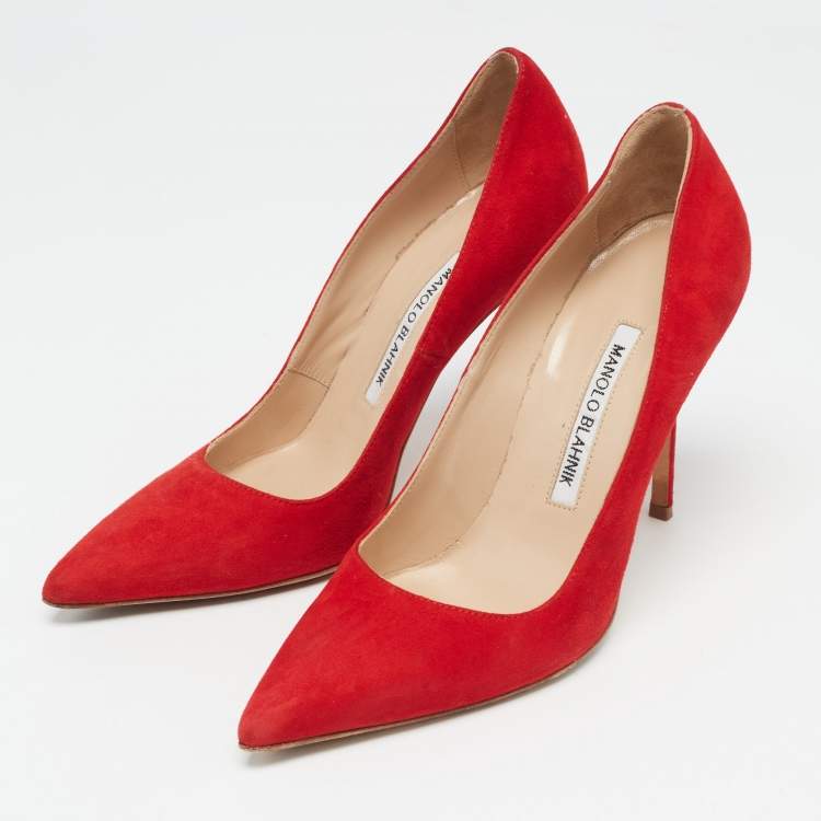 Pre Owned Manolo Blahnik Red Suede BB Pumps Size 36.5