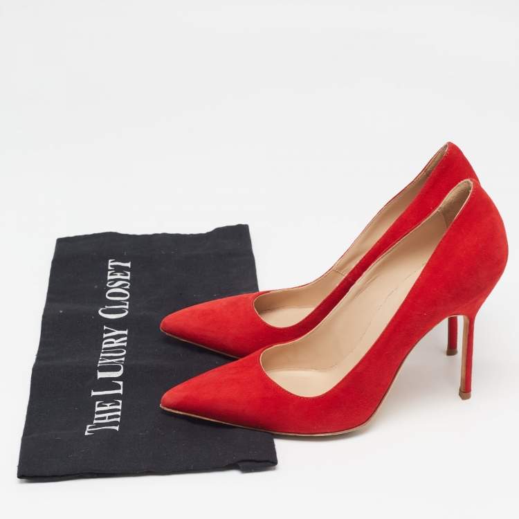 Pre Owned Manolo Blahnik Red Suede BB Pumps Size 36.5