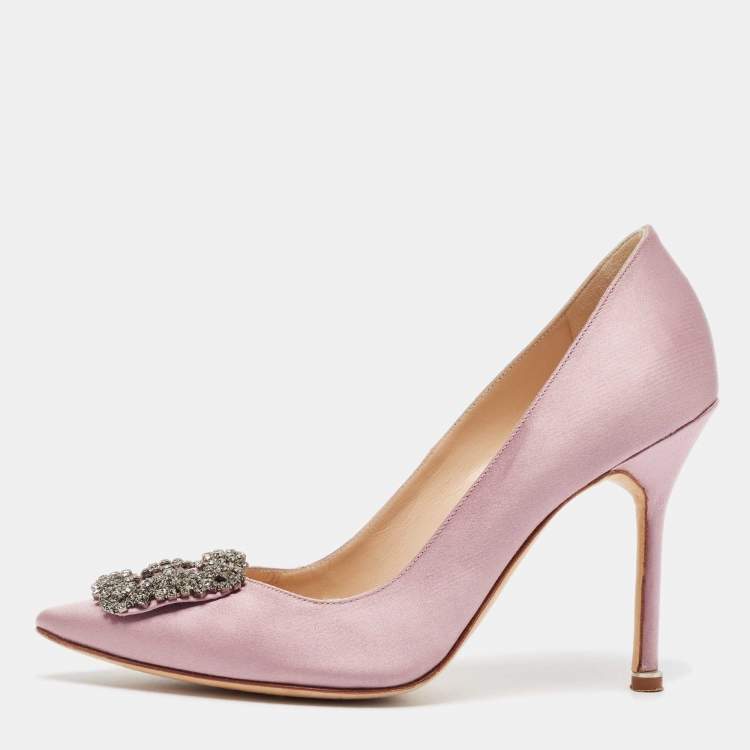 Pre Owned Manolo Blahnik Purple Satin Hangisi Pumps Size 38.5