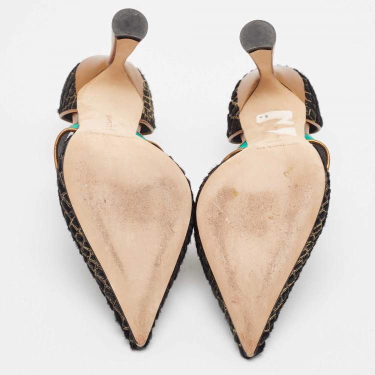Pre Owned Manolo Blahnik Multicolor Calf Hair and Satin D'orsay Pumps Size 38.5