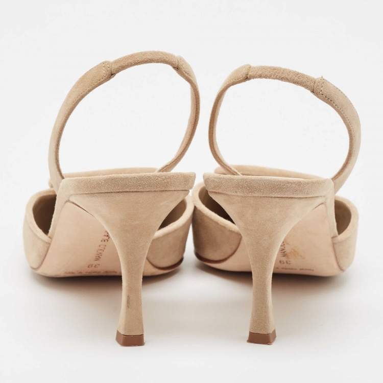 Pre Owned Manolo Blahnik Beige Suede Maysli Slingback Pumps Size 39