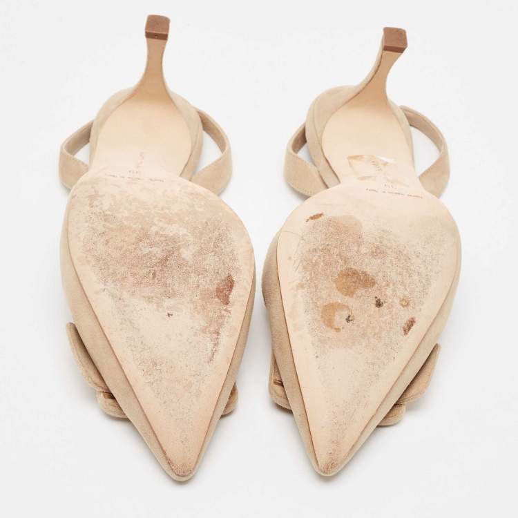 Pre Owned Manolo Blahnik Beige Suede Maysli Slingback Pumps Size 39