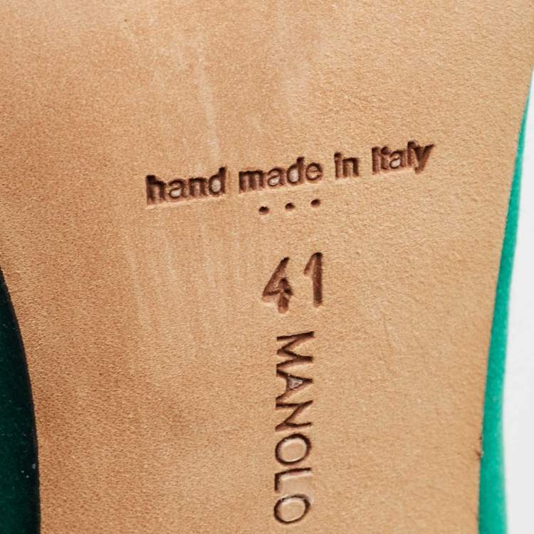 Pre Owned Manolo Blahnik Green Satin Hangisi Pumps Size 41
