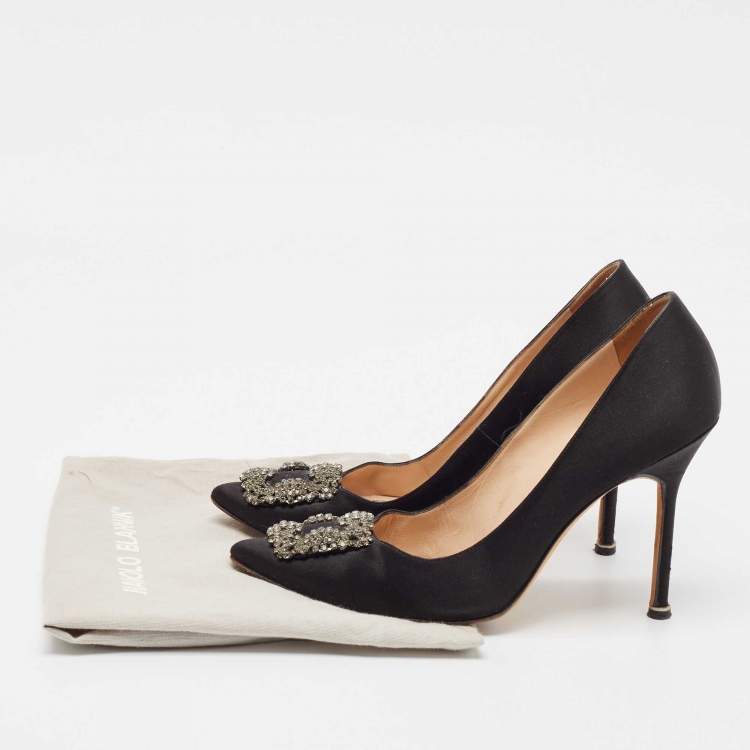 Pre Owned Manolo Blahnik Black Satin Hangisi Pumps Size 40