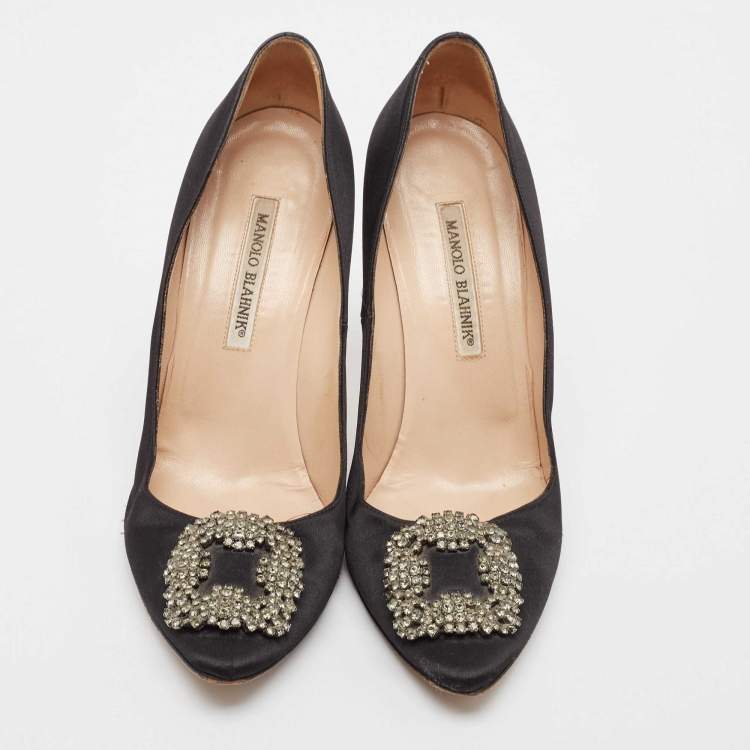 Pre Owned Manolo Blahnik Black Satin Hangisi Pumps Size 40