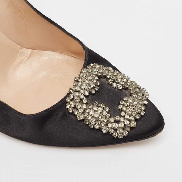 Pre Owned Manolo Blahnik Black Satin Hangisi Pumps Size 40