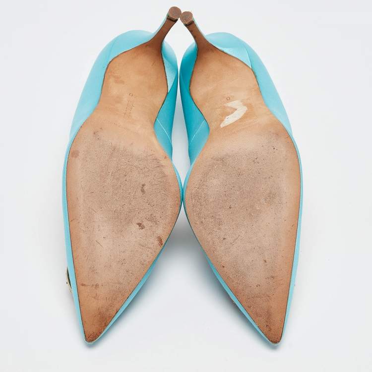 Pre Owned Manolo Blahnik Blue Satin Giuba Pumps Size 40