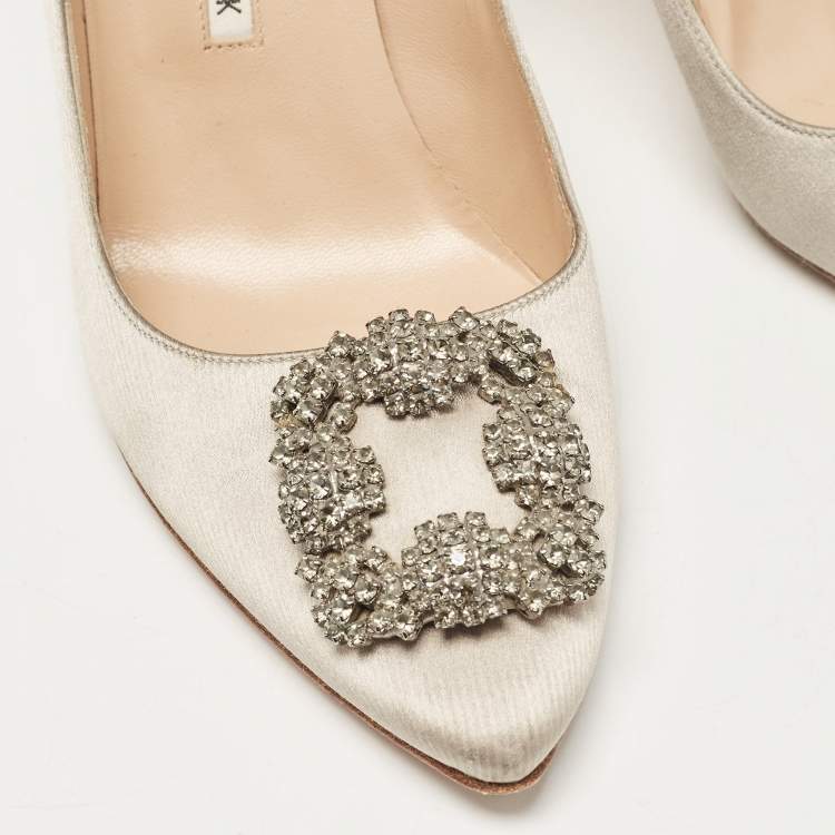 Pre Owned Manolo Blahnik Grey Satin Hangisi Pumps Size 40