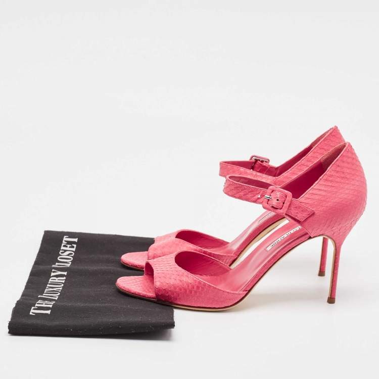 Pre Owned Manolo Blahnik Pink Python Ankle Strap Sandals Size 41
