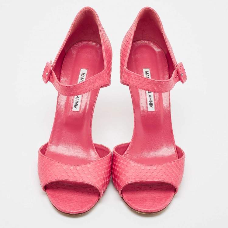 Pre Owned Manolo Blahnik Pink Python Ankle Strap Sandals Size 41