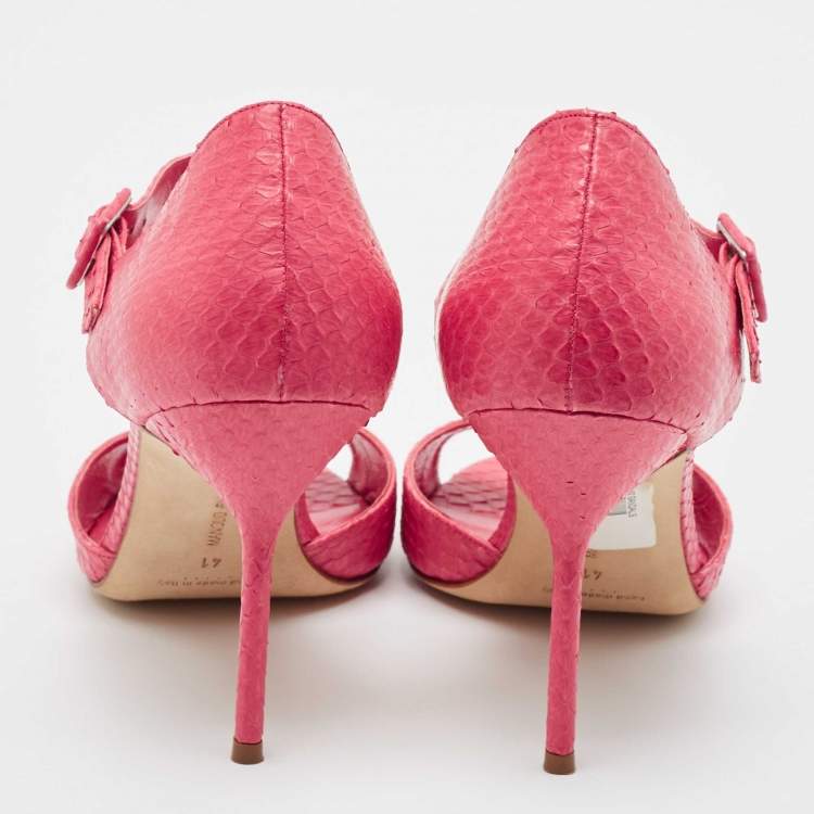 Pre Owned Manolo Blahnik Pink Python Ankle Strap Sandals Size 41