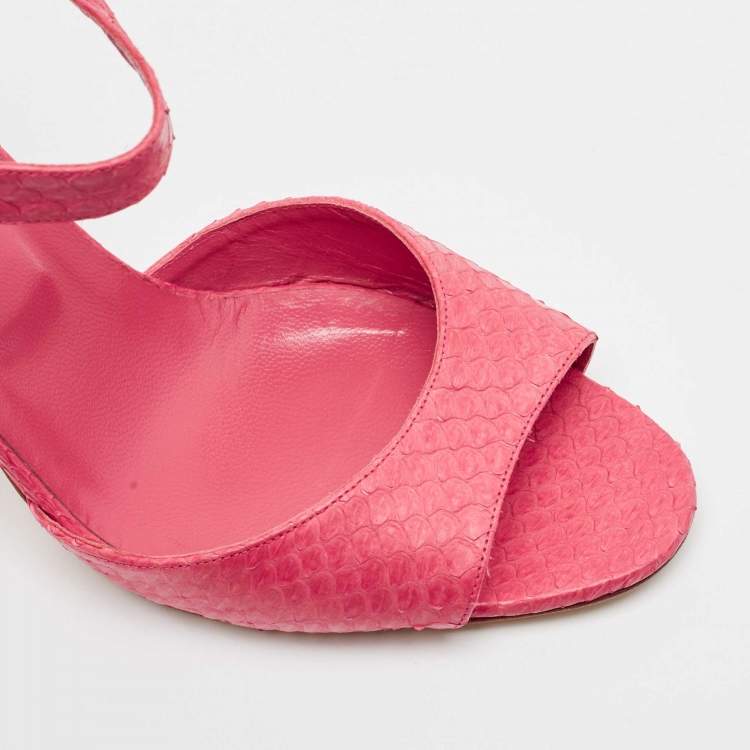 Pre Owned Manolo Blahnik Pink Python Ankle Strap Sandals Size 41