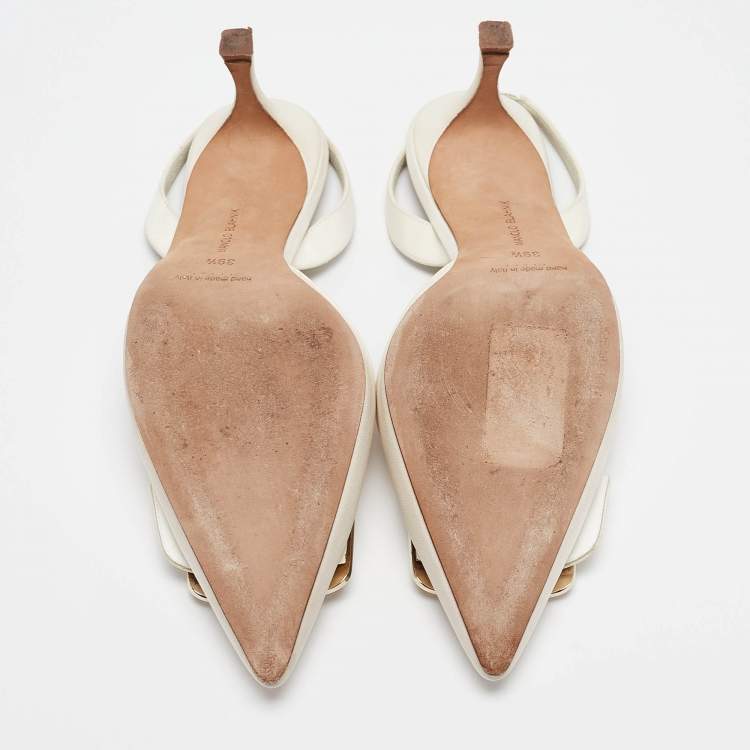 Pre Owned Manolo Blahnik Cream Canvas Maysli Pumps Size 39.5