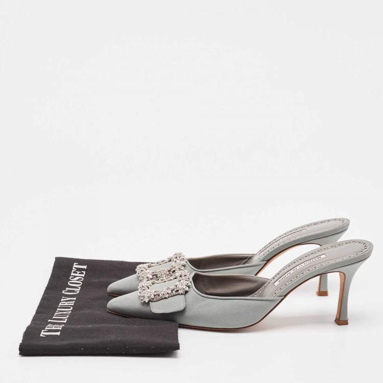 Pre Owned Manolo Blahnik Grey Satin Maysale Mules Size 40
