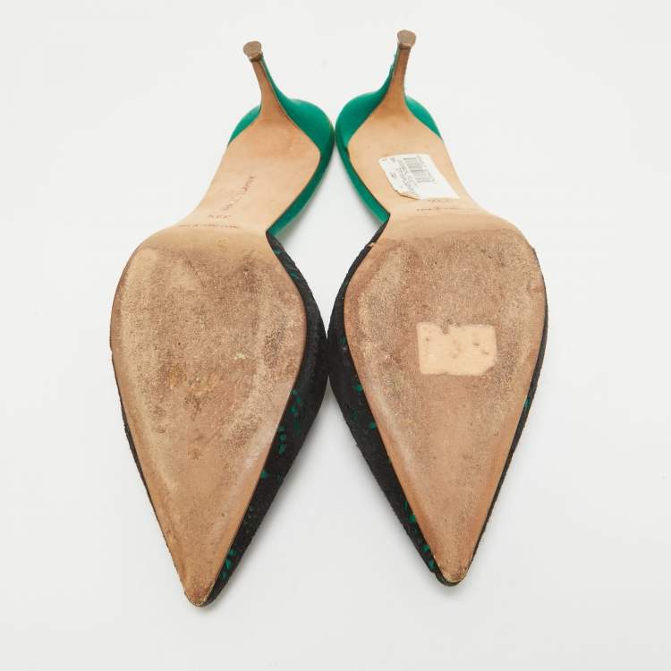 Pre Owned Manolo Blahnik Black Satin and Suede Borli Mules 39.5
