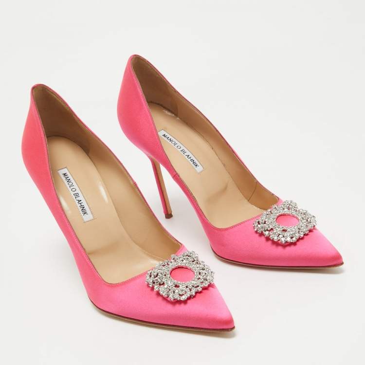 Pre Owned Manolo Blahnik Pink Satin BB Jewel Pumps Size 41