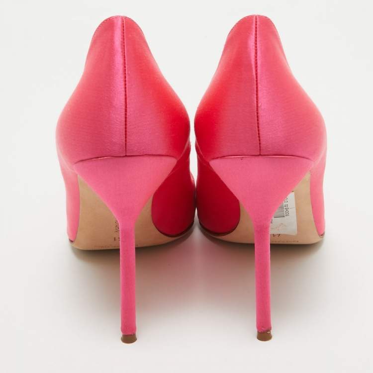 Pre Owned Manolo Blahnik Pink Satin BB Jewel Pumps Size 41