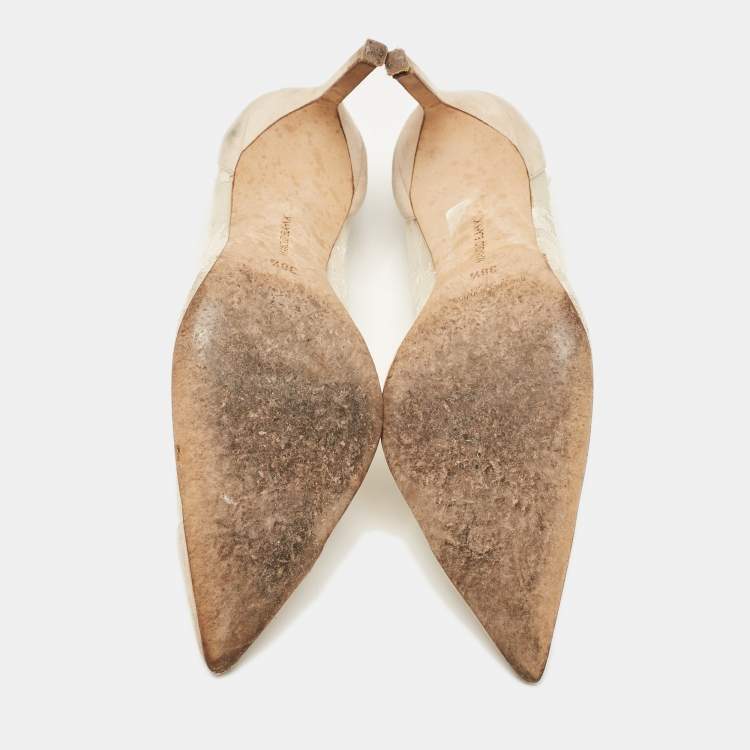 Pre Owned Manolo Blahnik Grey Mesh and Suede Salola Pumps Size 38.5