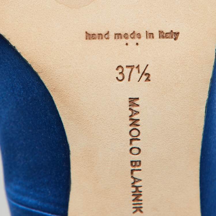 Pre Owned Manolo Blahnik Blue Satin Hangisi Pumps Size 37.5