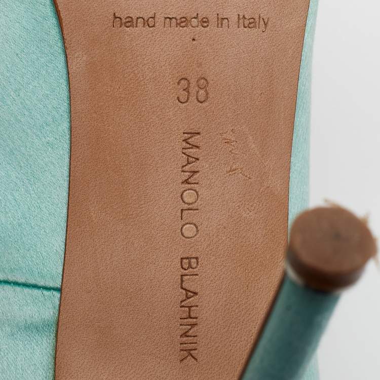 Pre Owned Manolo Blahnik Aqua Blue Satin Hangisi Pumps Size 38