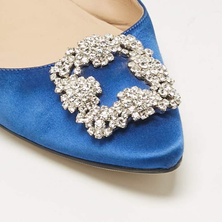 Pre Owned Manolo Blahnik Blue Satin Hangisi Ballet Flats Size 40