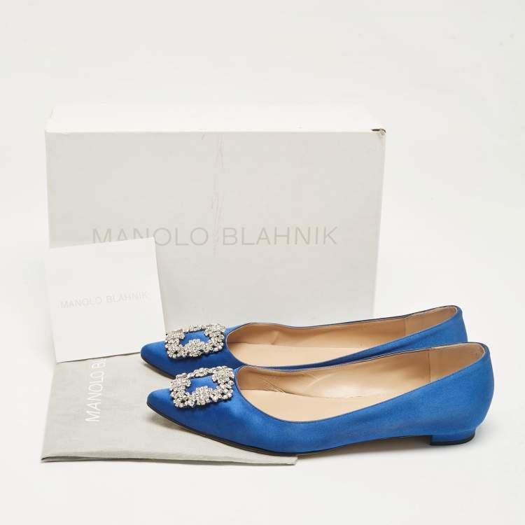 Pre Owned Manolo Blahnik Blue Satin Hangisi Ballet Flats Size 40