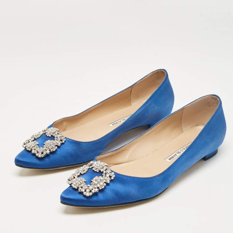 Pre Owned Manolo Blahnik Blue Satin Hangisi Ballet Flats Size 40