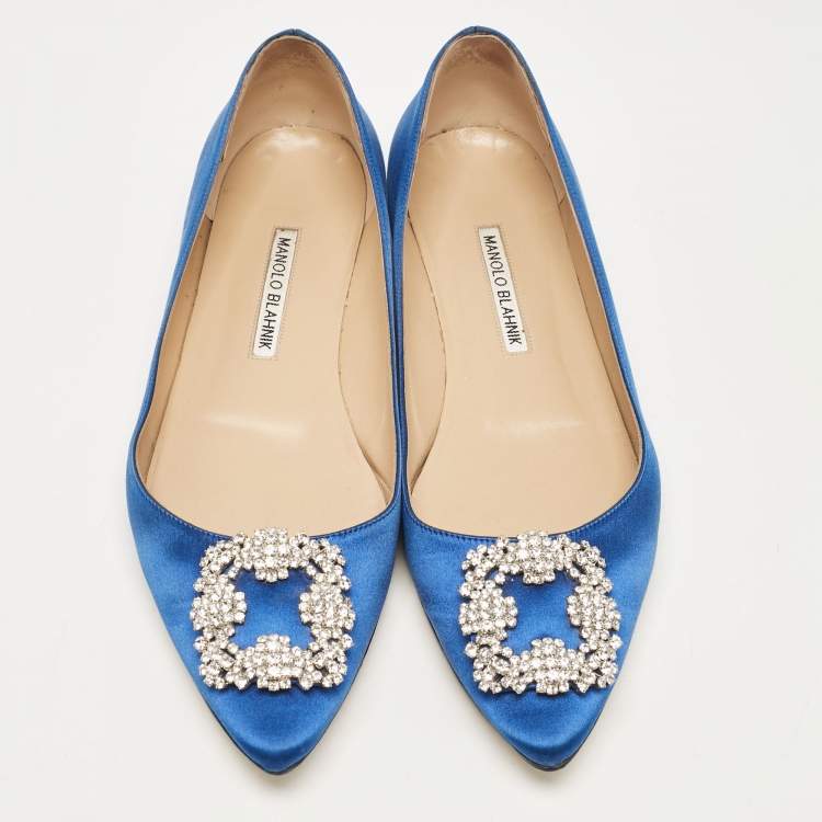 Pre Owned Manolo Blahnik Blue Satin Hangisi Ballet Flats Size 40