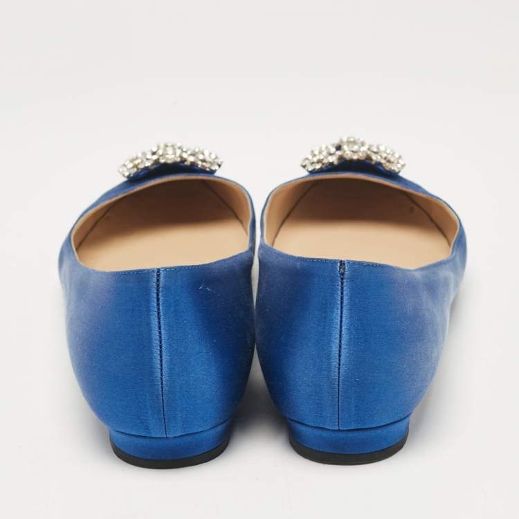 Pre Owned Manolo Blahnik Blue Satin Hangisi Ballet Flats Size 40