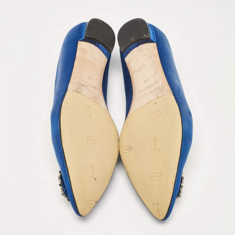 Pre Owned Manolo Blahnik Blue Satin Hangisi Ballet Flats Size 40