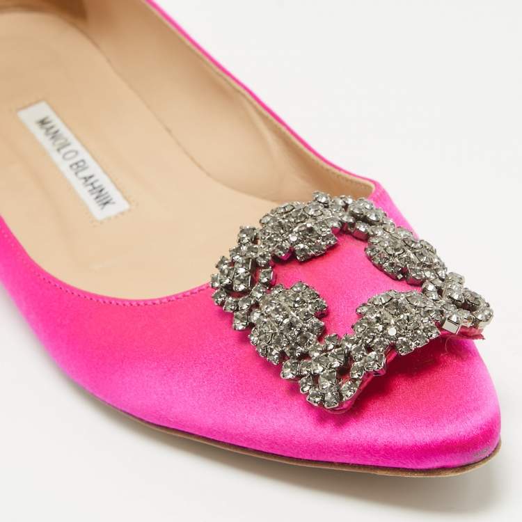 Pre Owned Manolo Blahnik Pink Satin Hangisi Ballet Flats Size 37.5
