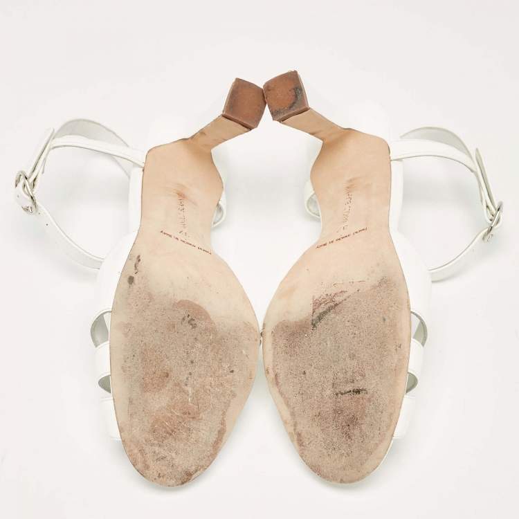 Pre Owned Manolo Blahnik White Patent Leather Ankle Strap Sandals Size 37