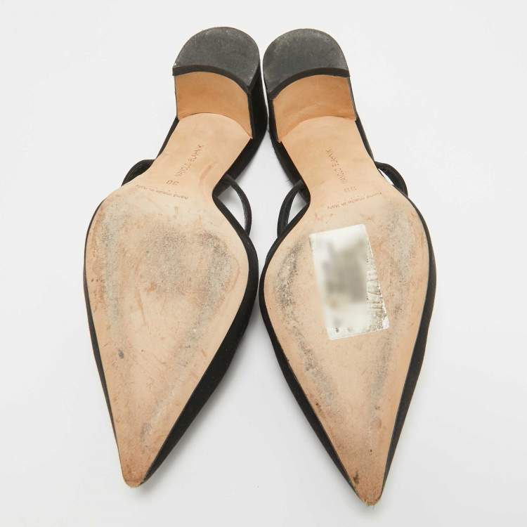 Pre Owned Manolo Blahnik Black Satin Crystal Embellished Mules Size 38