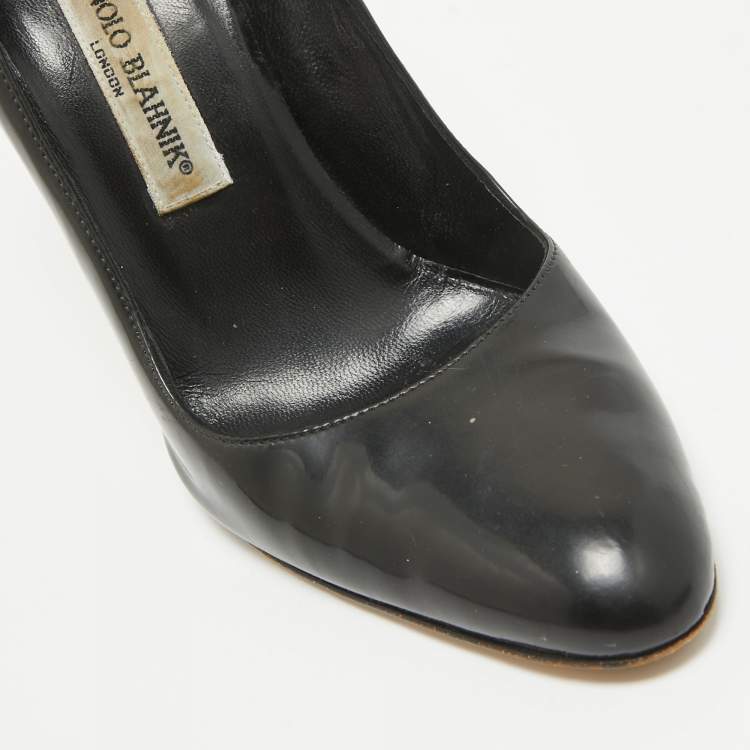 Pre Owned Manolo Blahnik Black Patent Leather Pointed Toe Pumps Size 37