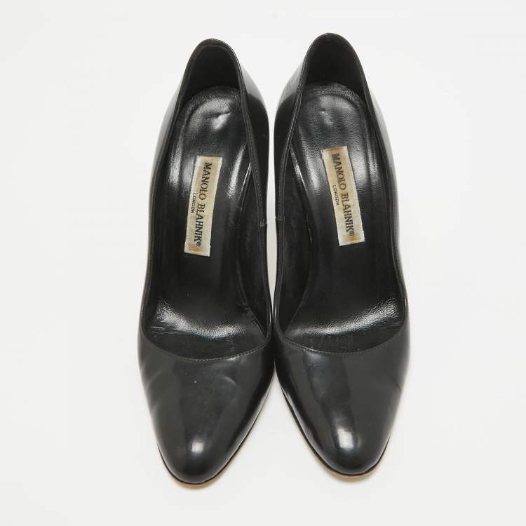 Pre Owned Manolo Blahnik Black Patent Leather Pointed Toe Pumps Size 37