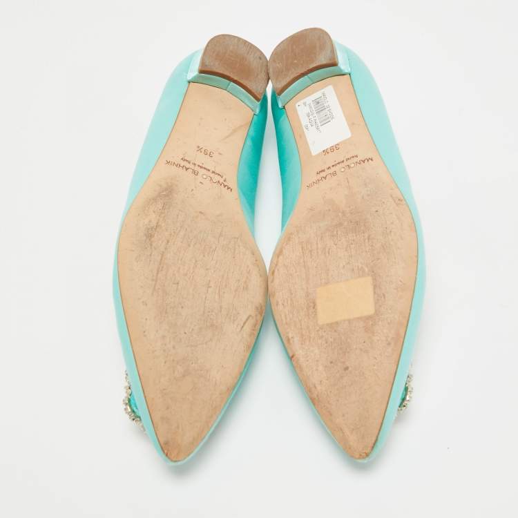 Pre Owned Manolo Blahnik Blue Satin Hangisi Ballet Flats Size 39.5