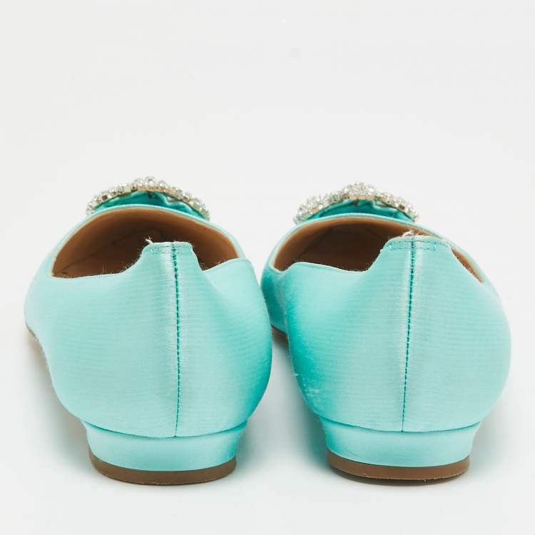 Pre Owned Manolo Blahnik Blue Satin Hangisi Ballet Flats Size 39.5