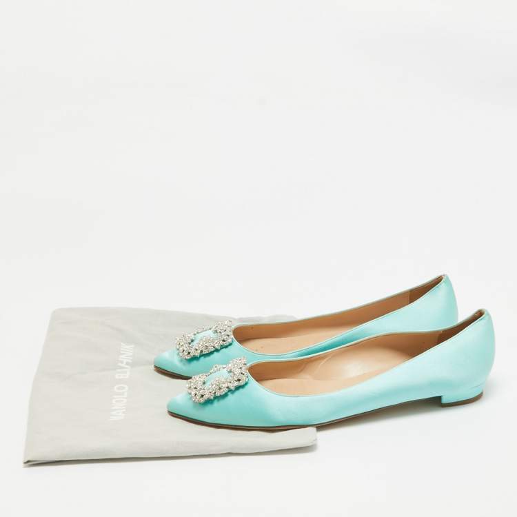 Pre Owned Manolo Blahnik Blue Satin Hangisi Ballet Flats Size 39.5